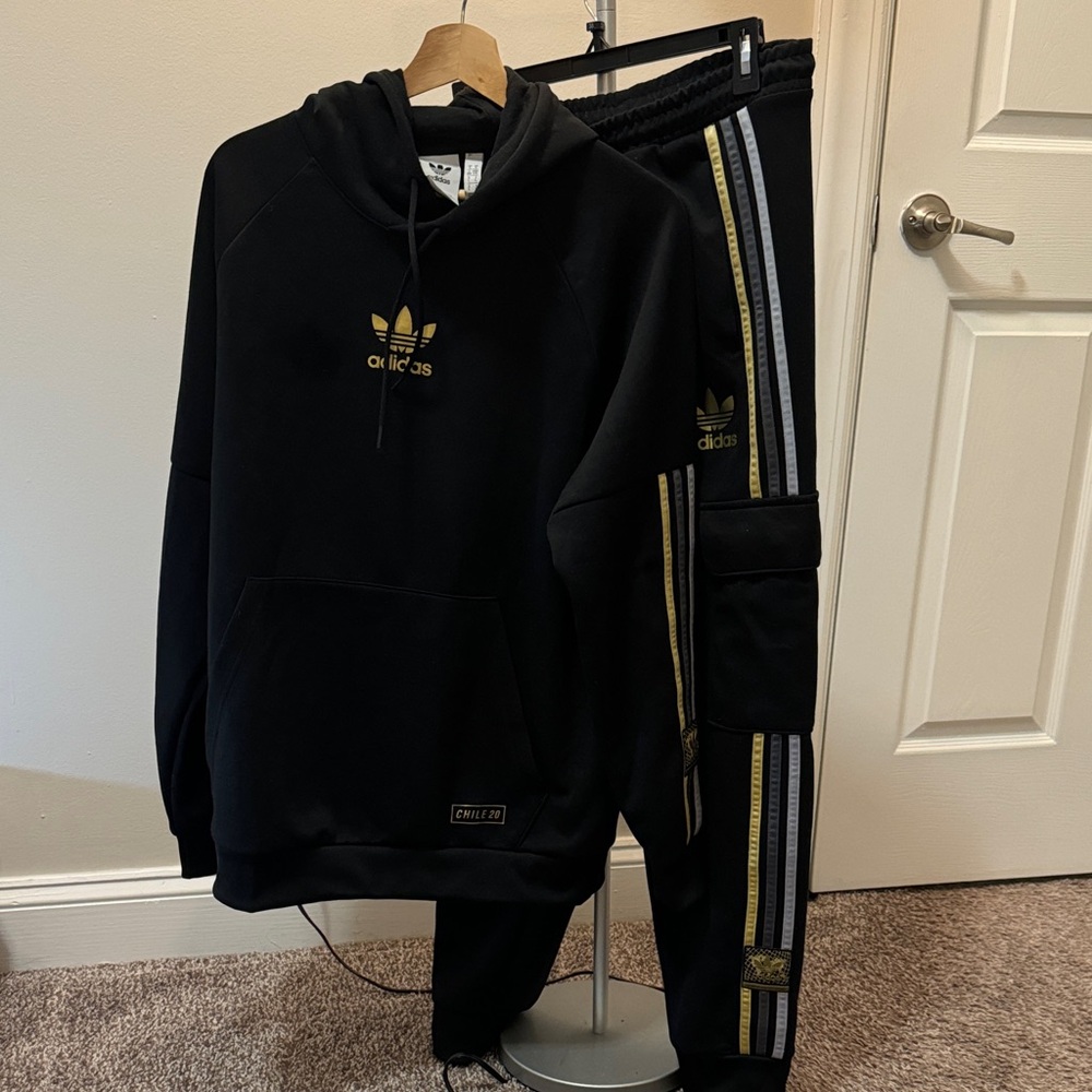Retro Adidas Chile 20 Tracksuit with Gold and Silver Stripes